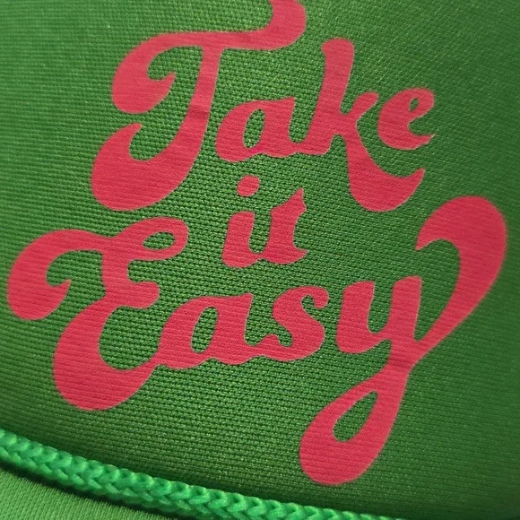 Take It Easy Green Pink Trucker Hat Unisex - Picture 3 of 6